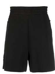 Men'S Logo Trim Elastic Waist Cotton Bermuda Sweat Shorts - Black