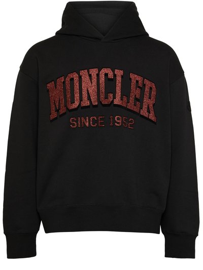 Moncler Moncler Men Red Glitter Logo Drawstrings Hooded Pullover Cotton Sweatshirt Black product