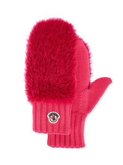 Moncler Women's Mittens Faux Fur Knitted Winter Gloves In Bright Pink product