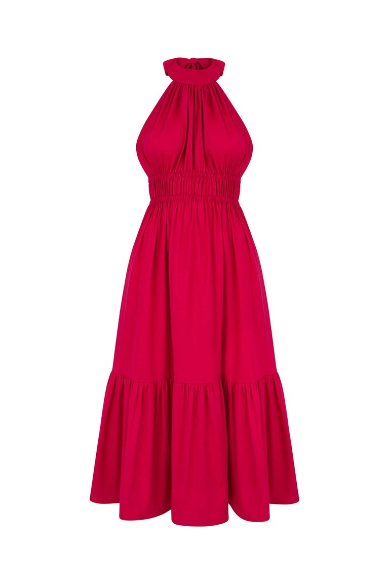 Harper Midi Halter Dress In Cherry Red - Cherry Red