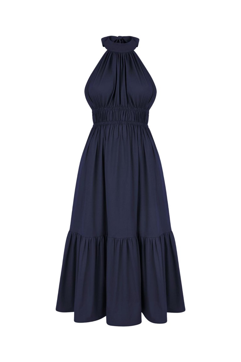 Harper Midi Halter Dress In Navy - Navy