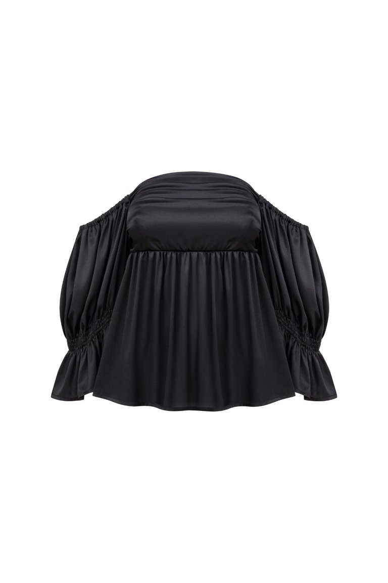 Nicole Off Shoulder Silk Blouse In Black - Black