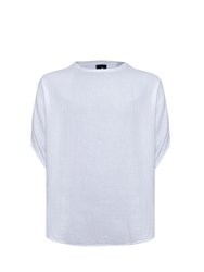 Bohemian Round Neck Bell sleeve Linen Shirt - White