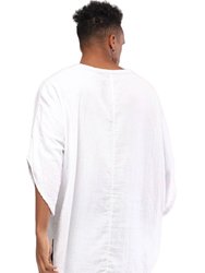 Bohemian Round Neck Bell sleeve Linen Shirt - White