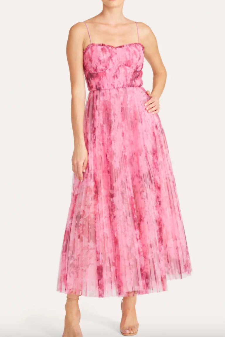 Sleeveless Tulle Long Dress - Superimposed Flora