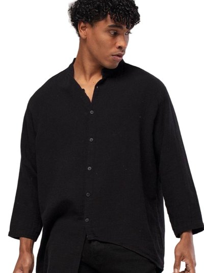 Monique Linen Mandarin Neck 3/4 Sleeve Button Down Asymmetric Shirt-  Black product