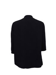 Linen Mandarin Neck 3/4 Sleeve Button Down Asymmetric Shirt-  Black
