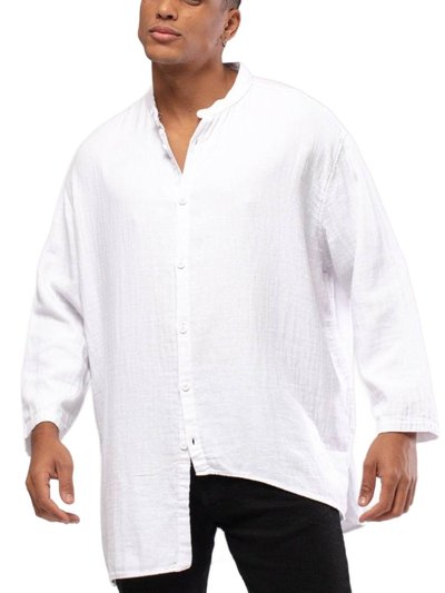 Monique Linen Mandarin Neck 3/4 Sleeve Button Down Asymmetric  Shirt - White product