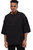 Linen Mandarin Neck Half Button Short Sleeve Shirt - Black - Black