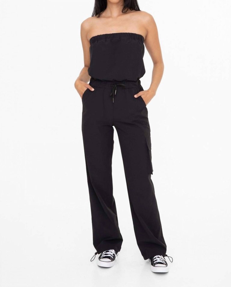 Strapless Cargo Jumpsuit In Black - Black