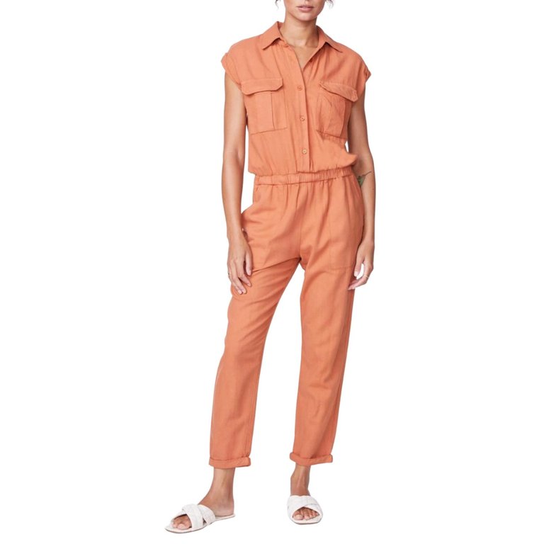 Cotton Twill Jumpsuit In Faded Rust - Faded Rust