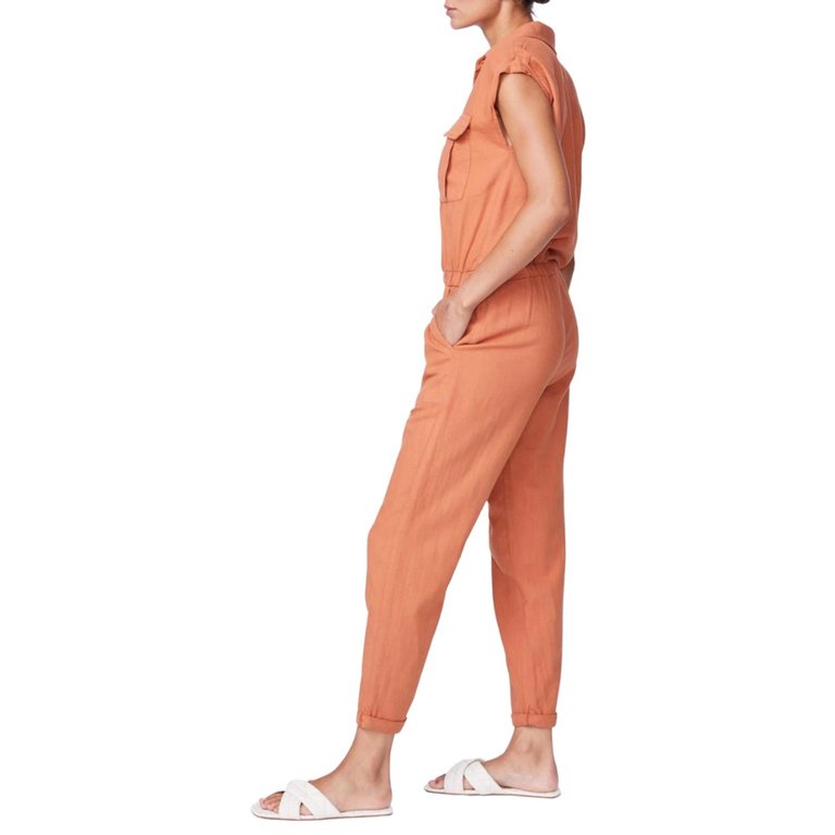 Cotton Twill Jumpsuit In Faded Rust