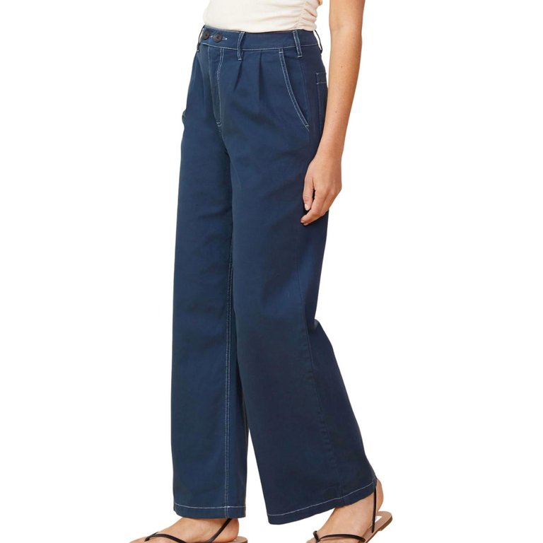 Cotton Twill Wide Leg Trousers In Dark Denim