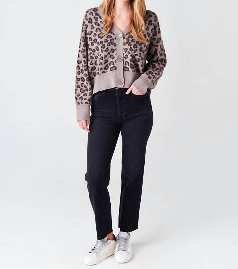 Leopard Oversized Cardigan In Grey - Grey