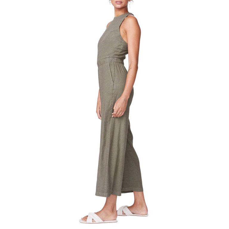 Linen Racer Jumpsuit In Army