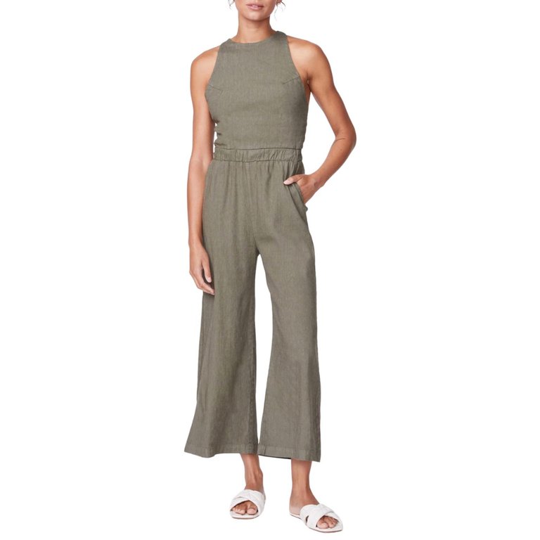 Linen Racer Jumpsuit In Army - Army