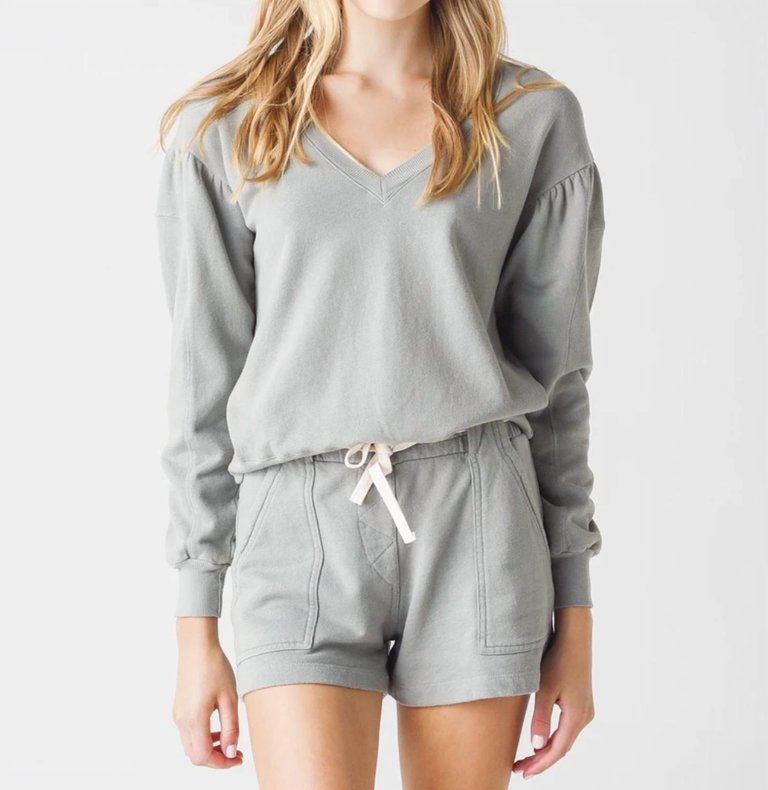 Shirred Sleeve Sweatshirt In Gunmetal - Gunmetal