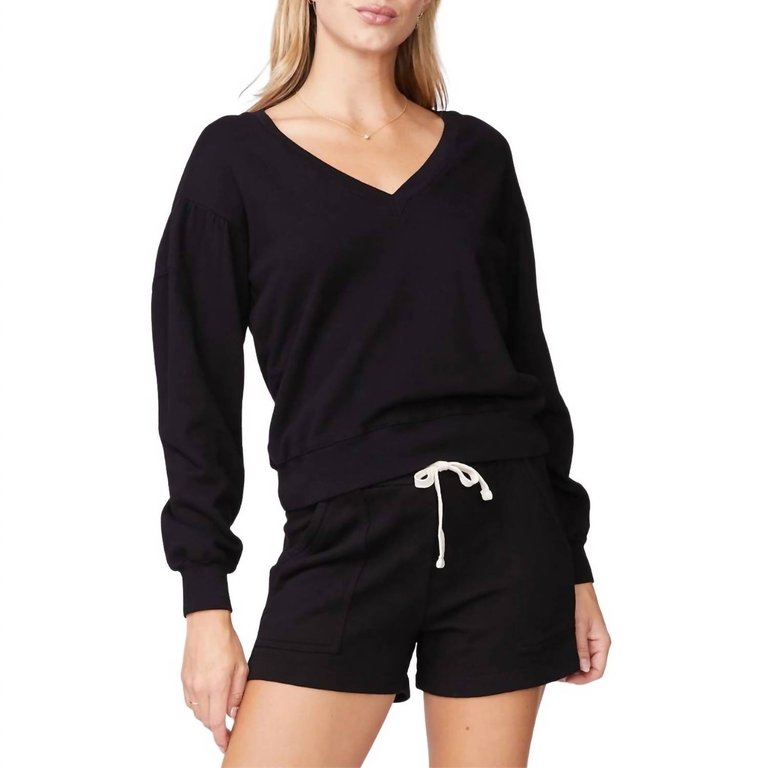 Shirred Sweatshirt In Black - Black