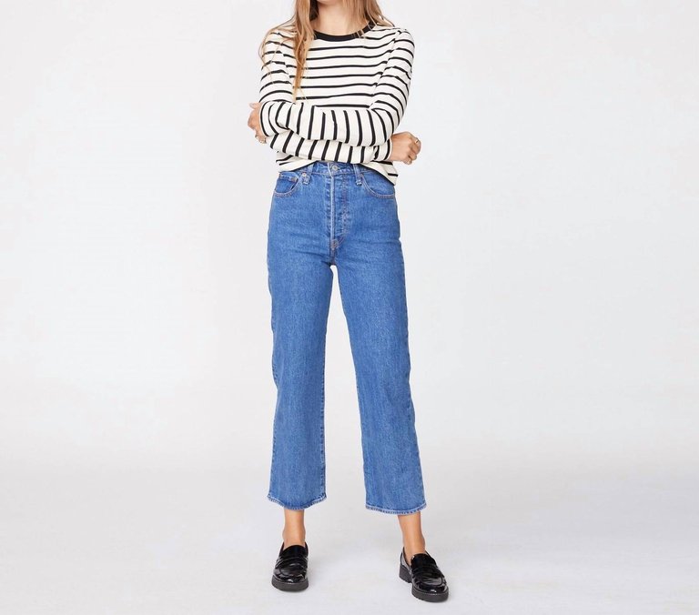 Stripe Cropped Long Sleeve In Natural/ Black - Natural/ Black