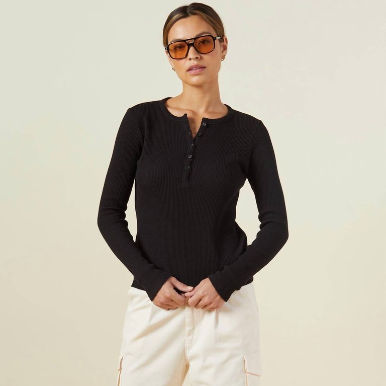 Thermal Henley Top In Black - Black