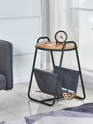 Querencia Round Side Table With Fabric Storage For Living Room