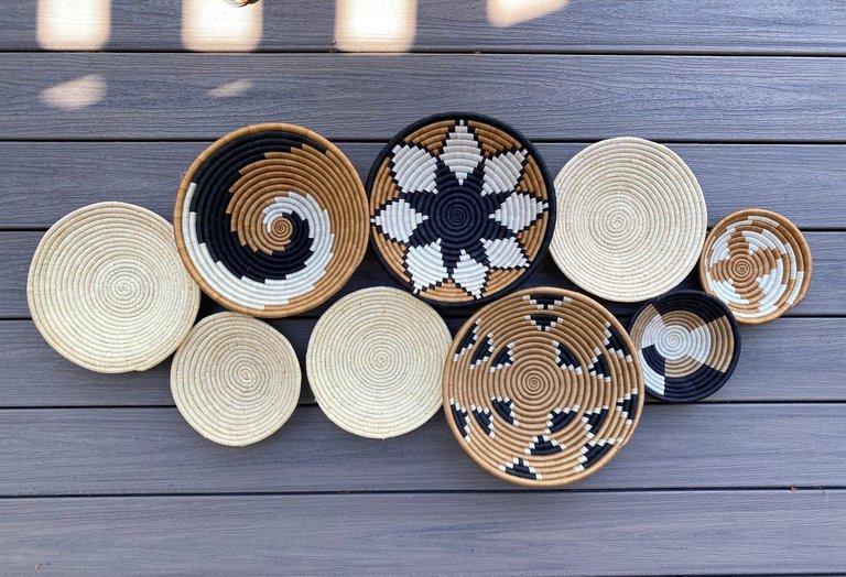 Moon’s Unique Set of 9 African Baskets 7.5"-12" Wall Baskets Set