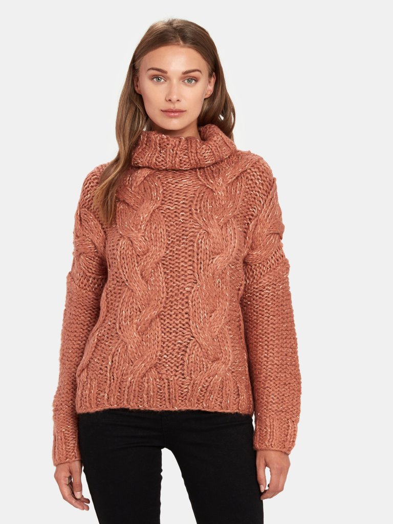 Cable Knit Turtleneck Sweater - Rose