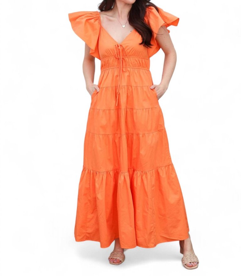 Piper Ruffle Midi Dress In Orange - Orange