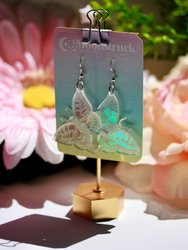 Butterfly Earrings- Winged Creature Moth Monarch Insect Luna Bug Acrylic Laser Cut Iridescent Reflective Rainbow Opalescent Festival Rave