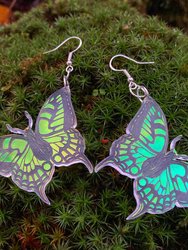 Butterfly Earrings- Winged Creature Moth Monarch Insect Luna Bug Acrylic Laser Cut Iridescent Reflective Rainbow Opalescent Festival Rave