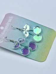 Cherry Earrings - Iridescent Pink Mirrored Fruit Flower Cute Fantasy Prismatic Psychedelic Angelic Kawaii Sparkle Rainbow Blossom Berry Reflective