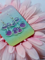 Cherry Earrings - Iridescent Pink Mirrored Fruit Flower Cute Fantasy Prismatic Psychedelic Angelic Kawaii Sparkle Rainbow Blossom Berry Reflective