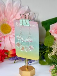 Cherry Earrings - Iridescent Pink Mirrored Fruit Flower Cute Fantasy Prismatic Psychedelic Angelic Kawaii Sparkle Rainbow Blossom Berry Reflective