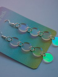 Circle Dot Earrings- Petite Minimalist Lasercut Iridescent Reflective Rainbow Holo Dangle Hanging Festival Rave Party Wear Burning Man - Green/Blue