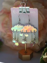 Cloud Earrings- Sky Celestial Earth Cosmic Solar Raindrops Storm Weather Holo Emoji Lasercut Iridescent Reflective Rainbow Dangle Earrings