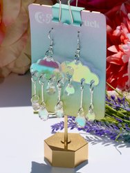 Cloud Earrings- Sky Celestial Earth Cosmic Solar Raindrops Storm Weather Holo Emoji Lasercut Iridescent Reflective Rainbow Dangle Earrings