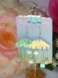 Cloud Earrings- Sky Celestial Earth Cosmic Solar Raindrops Storm Weather Holo Emoji Lasercut Iridescent Reflective Rainbow Dangle Earrings