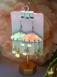 Cloud Earrings- Sky Celestial Earth Cosmic Solar Raindrops Storm Weather Holo Emoji Lasercut Iridescent Reflective Rainbow Dangle Earrings