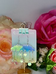 Cloud Earrings- Sky Celestial Earth Cosmic Solar Raindrops Storm Weather Holo Emoji Lasercut Iridescent Reflective Rainbow Dangle Earrings