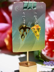 Flame Earrings - Petite Small Heat Bonfire Inferno Ablaze Burning Orange Yellow Blue Y2K Lasercut Reflective Cutout Mirrored Spicy Hot