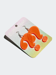 Fluorescent Orange Black Light Reactive Question Mark Puzzle Cryptic Cliffhanger Punctuation Emoji Translucent Lasercut Dangle Earrings