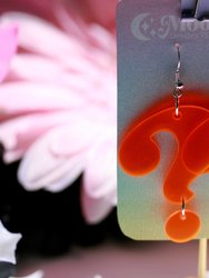 Fluorescent Orange Black Light Reactive Question Mark Puzzle Cryptic Cliffhanger Punctuation Emoji Translucent Lasercut Dangle Earrings