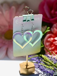 Heart Outline Earrings - Valentine Romantic Dreamy Cutout Emoji Lasercut Iridescent Reflective Rainbow Dangle Festival Rave Party Wear Holo