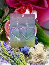 Heart Outline Earrings - Valentine Romantic Dreamy Cutout Emoji Lasercut Iridescent Reflective Rainbow Dangle Festival Rave Party Wear Holo - Rainbow