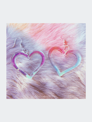 Heart Outline Earrings - Valentine Romantic Dreamy Cutout Emoji Lasercut Iridescent Reflective Rainbow Dangle Festival Rave Party Wear Holo