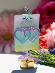 Heart Outline Earrings - Valentine Romantic Dreamy Cutout Emoji Lasercut Iridescent Reflective Rainbow Dangle Festival Rave Party Wear Holo