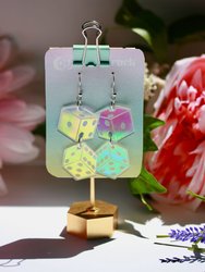 Iridescent Dice Earrings - Gambling Dominoes Shakers Bones Craps Casino Bet Las Vegas Gaming Lasercut Reflective Rainbow Dangle