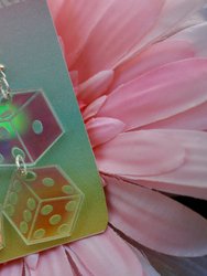 Iridescent Dice Earrings - Gambling Dominoes Shakers Bones Craps Casino Bet Las Vegas Gaming Lasercut Reflective Rainbow Dangle