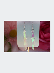 Knife Earrings - Dagger Weapon Sword Iridescent Holographic Tool Cutter Reflective Dangle Goth Fantasy Rainbow Lasercut - Green