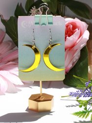 Moon Earrings- Crescent Luna Lunar Celestial Planet Wiccan Witchy Goth Lasercut Holo Mirrored Yellow Gold Iridescent Rave Reflective Rainbow